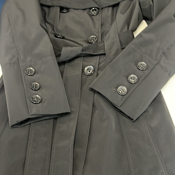 Guess Trench Coat Black Double Breasted Belted Polyester EUC S claz L - Picture 5 of 15